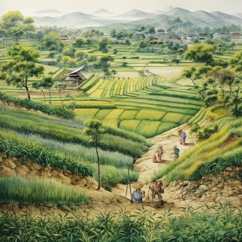 乡村田地劳作小满节气水墨插画,插画/手绘图,插画/手绘图库,插画/手绘图下载,插画/手绘